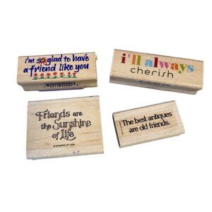 Friend Friendship-Themed Wood Rubber Stamps‎ Set Of 4